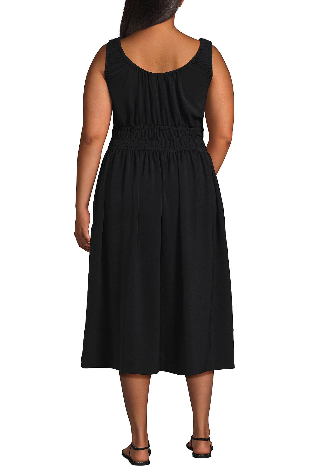 Plus Size Creaseless Scoop Neck Smocked Midi Dress - image 2