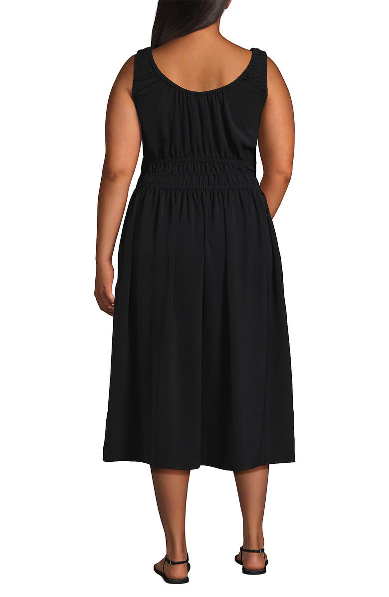Lands' End Plus Size Creaseless Scoop Neck Smocked Midi Dress, Alternate, color, Black