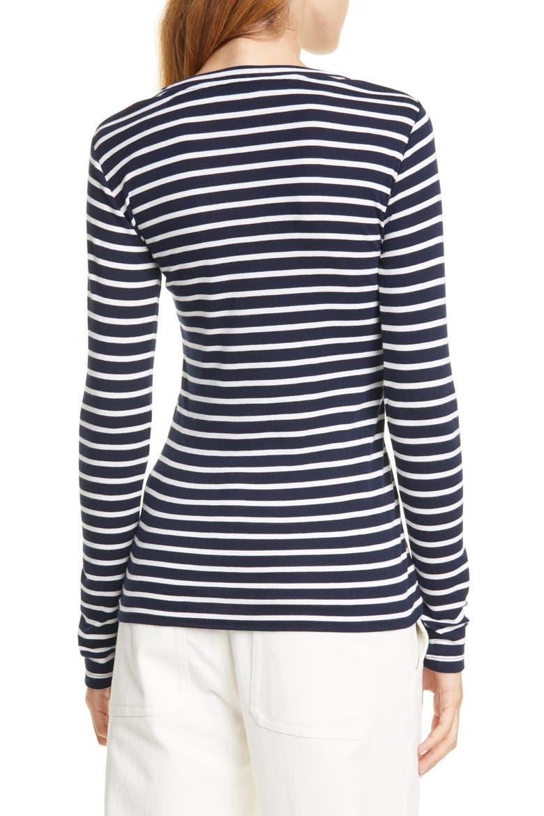 Feeder Stripe Long Sleeve Pima Cotton Blend Top, Alternate, color, WAVECREST/ OFF WHITE