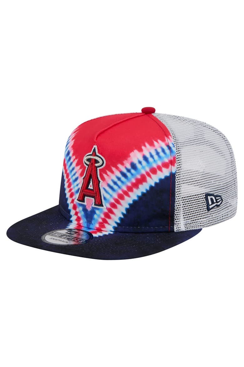 Men's New Era Los Angeles Angels Tie-Dye Golfer Trucker Adjustable Hat, Main, color, Red