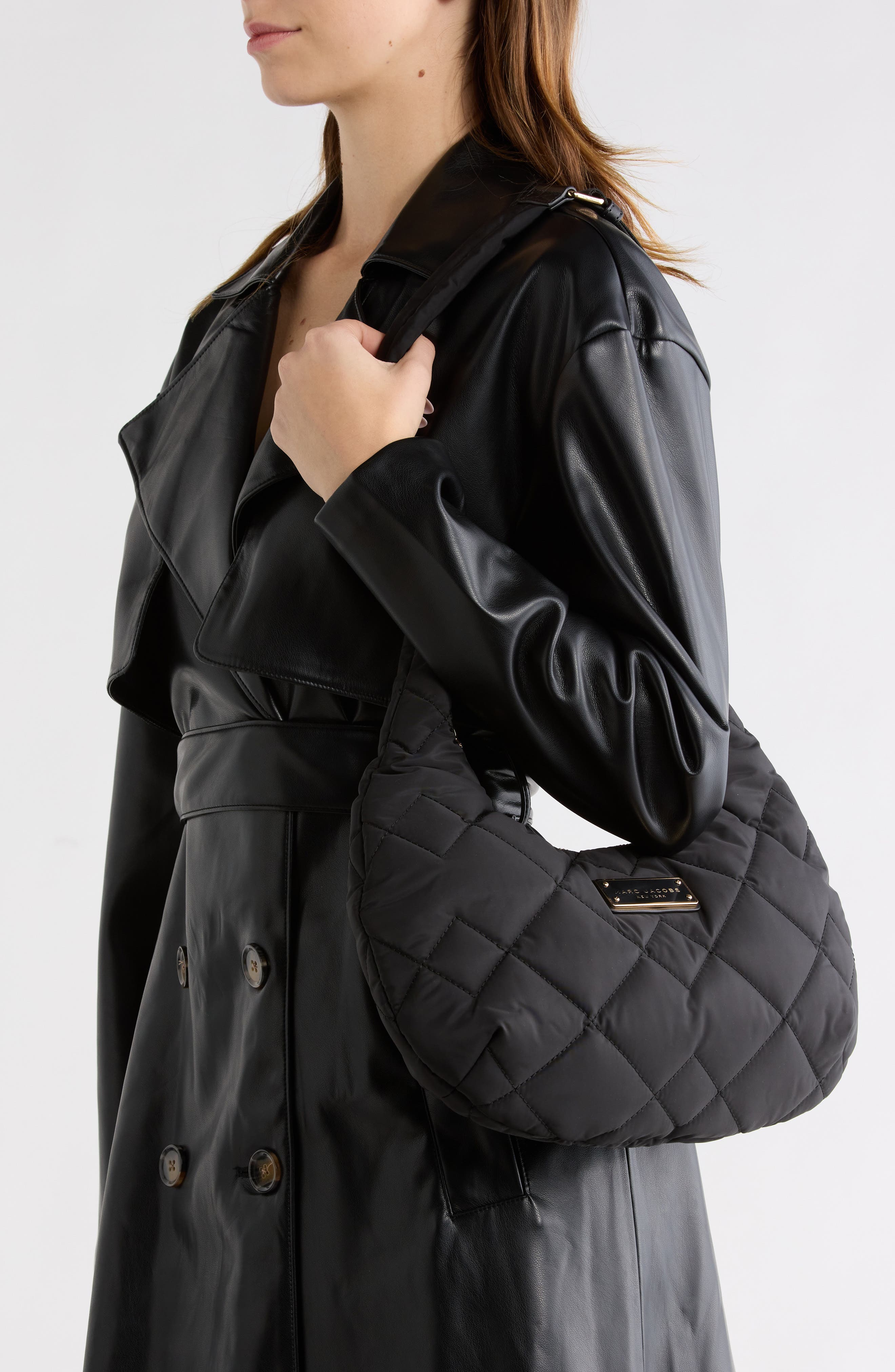 Marc Jacobs Quilted Nylon Shoulder Bag, Alternate, color, Black