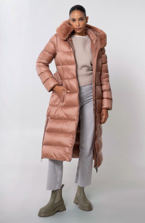 The Recycled Planet Company Lexi Water Resistant Hooded Nylon Down Puffer Coat With Faux Fur Trim In Brown