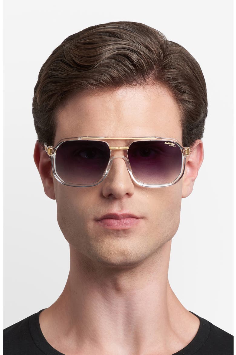 60mm Rectangular Flat Top Sunglasses, Alternate, color, CRYSTAL GOLD/ GRN SF GDSP AR