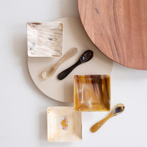 Horn Spice Bowl with Spoon - Brown