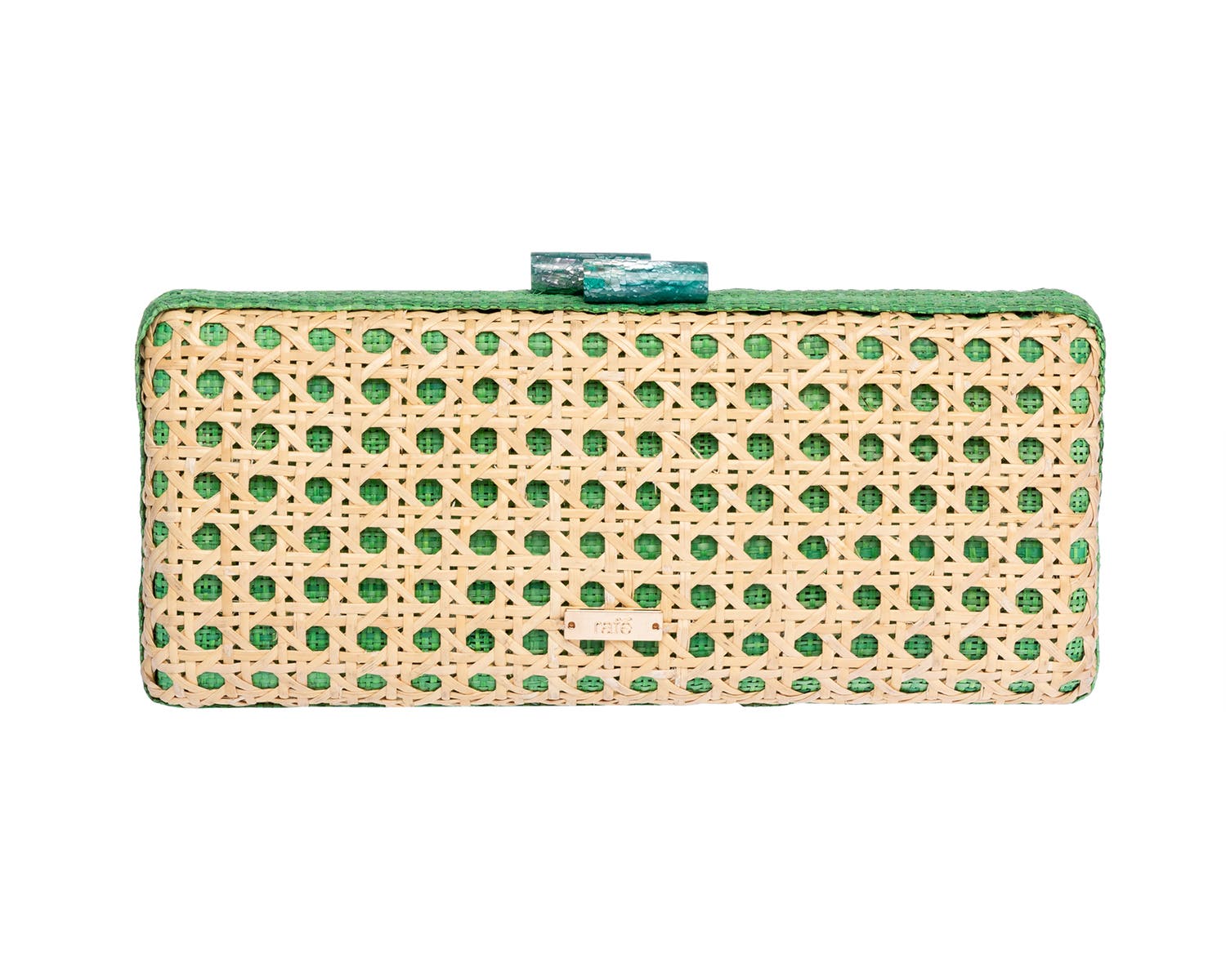 Rafe New York Alessandra Rattan Long Clutch, Alternate, color, Green