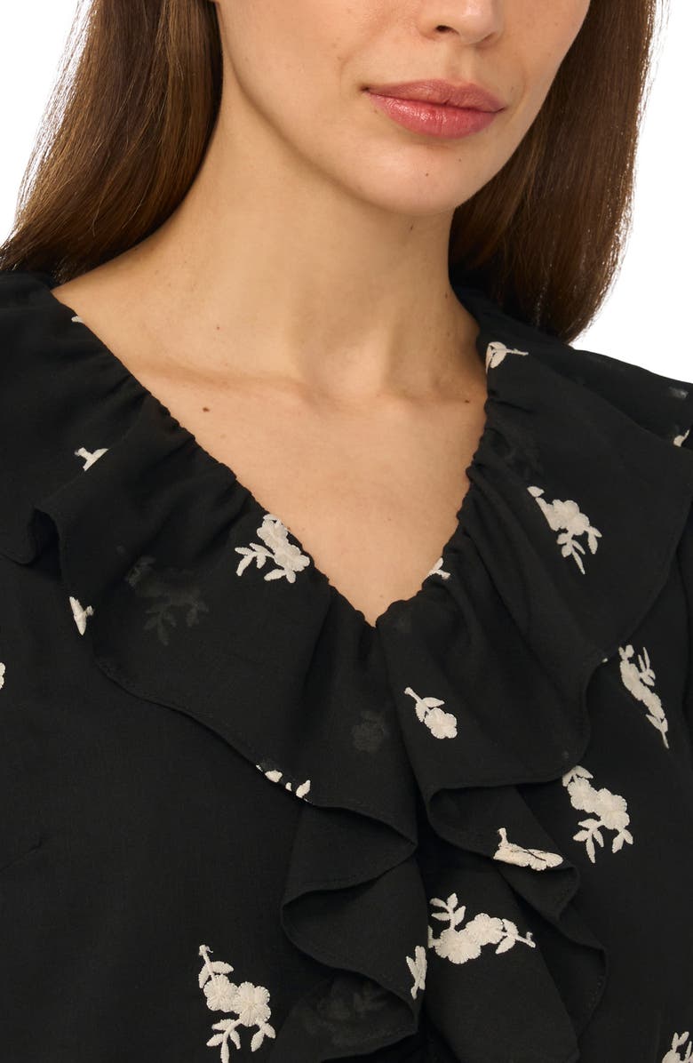 CeCe Embroidered Floral Ruffle Top, Alternate, color, Rich Black