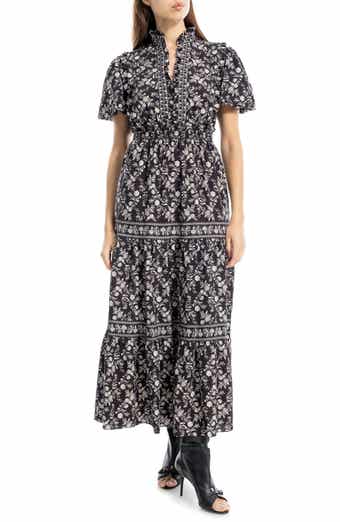 MAX STUDIO Ruffle Bubble Sleeve Tiered Maxi Dress