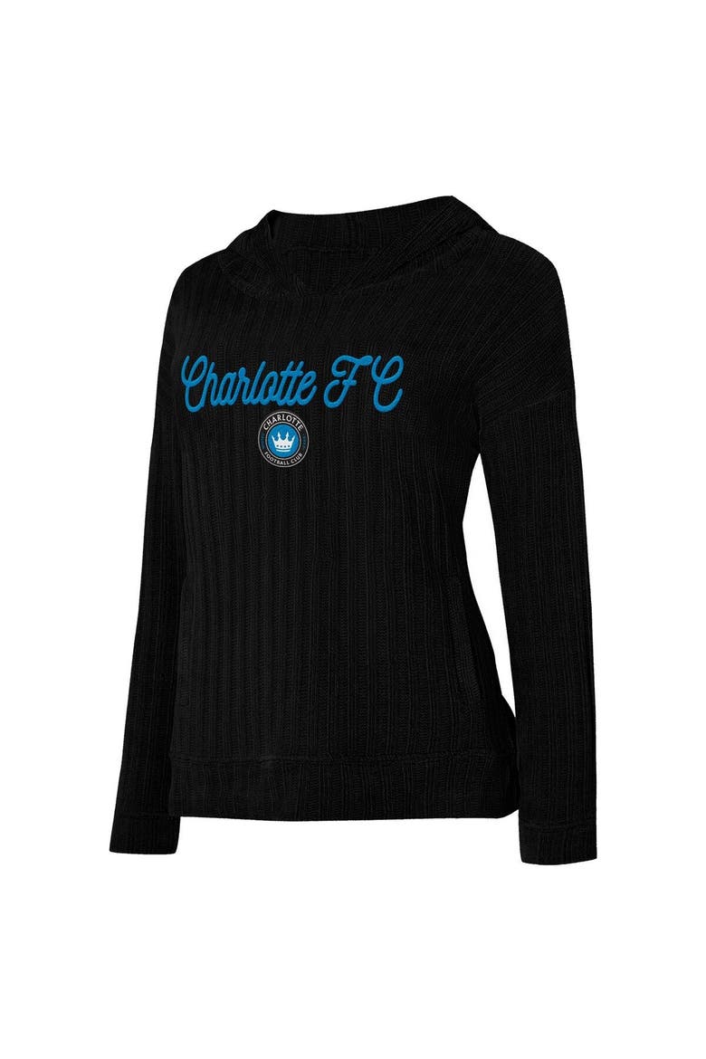 Women's Concepts Sport  Black Charlotte FC Linger Long Sleeve Hooded Top, Main, color, Black