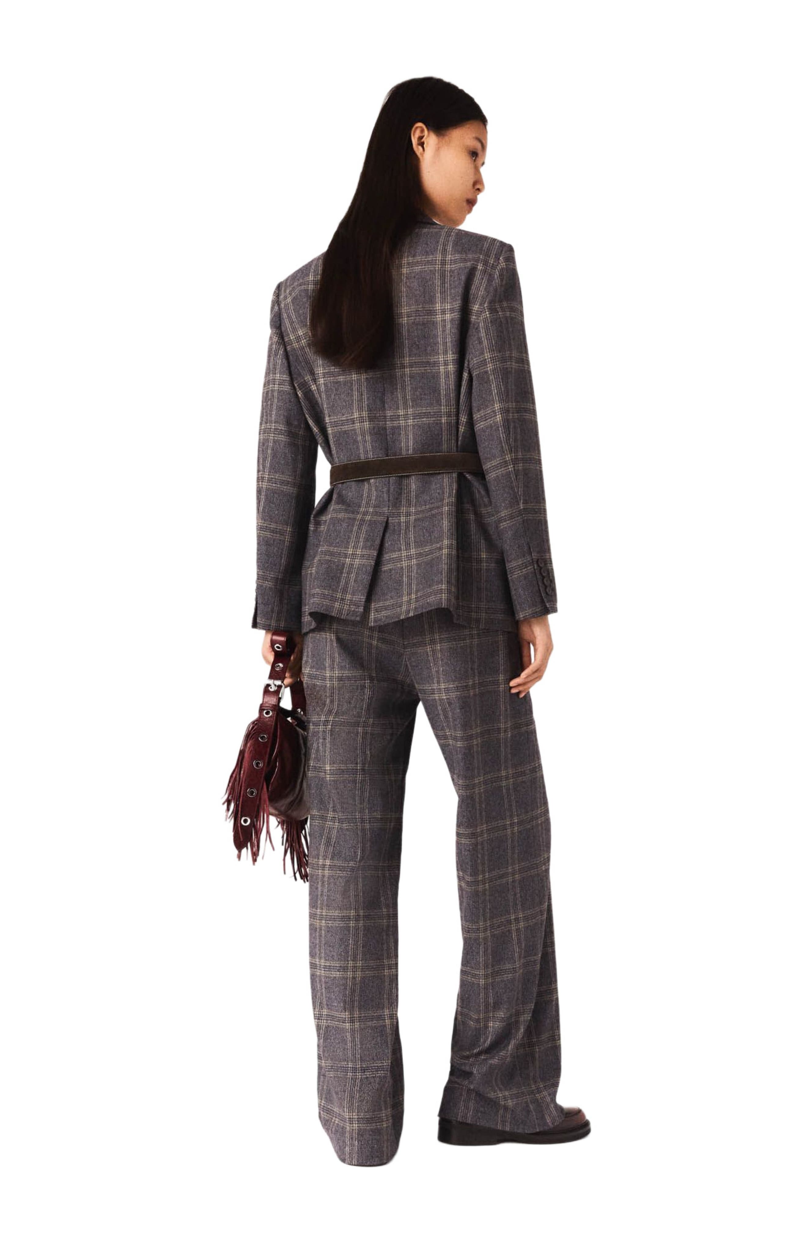 Checkered belted suit jacket - image 2