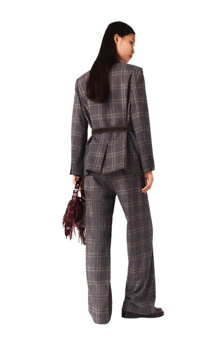 maje Checkered belted suit jacket, Alternate, color, Grey