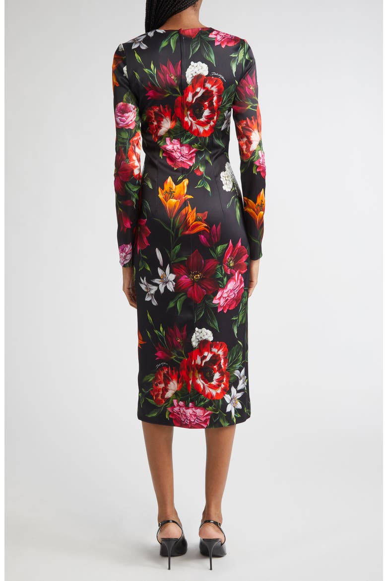 Floral Print Long Sleeve Satin Sheath Dress, Alternate, color, HN5PB ANEMONI GIGLI F.NERO