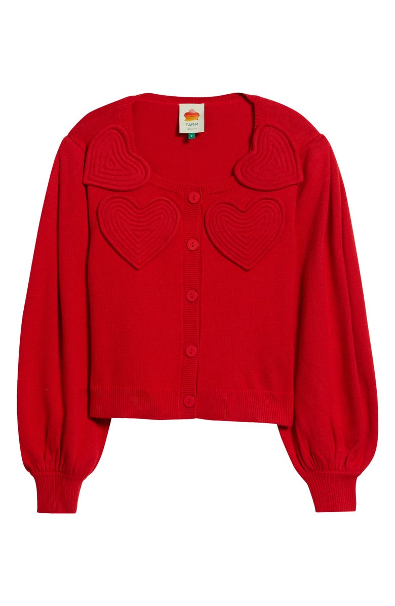 FARM Rio Red Heartful Knit Cardigan, Alternate, color, Red