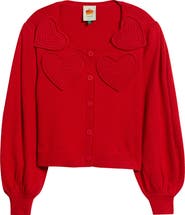 FARM Rio Red Heartful Knit Cardigan