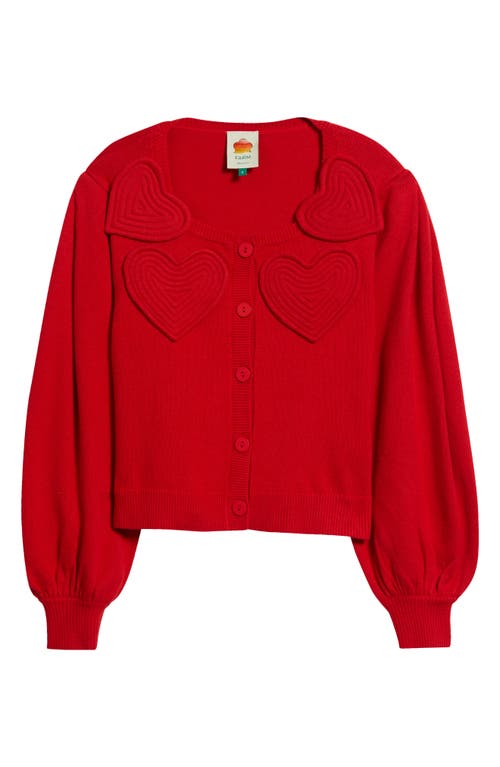 Farm Rio Red Heartful Knit Cardigan In Red