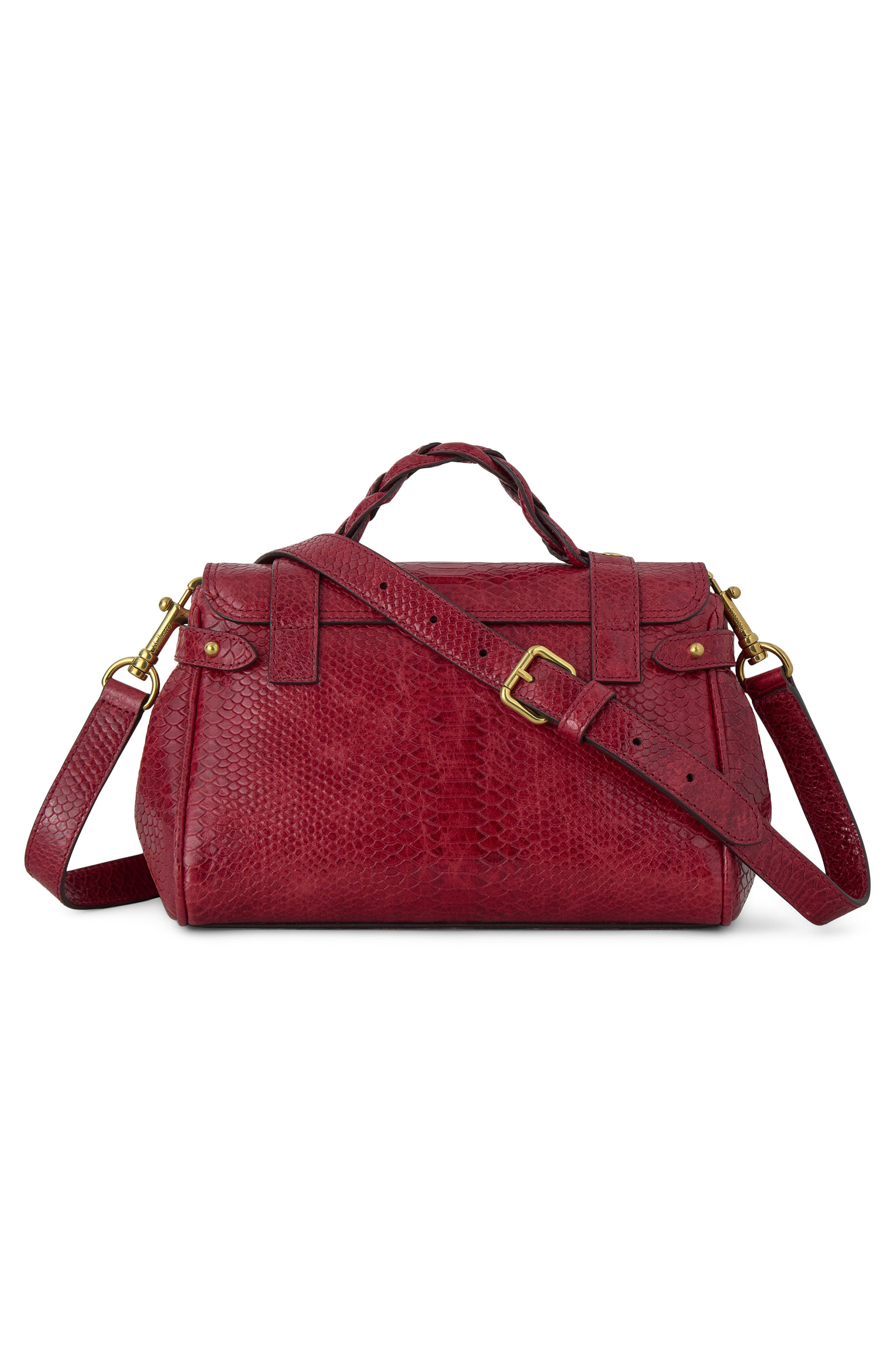 Mini Alexa Snake Embossed Leather Satchel, Alternate, color, APPLE RED