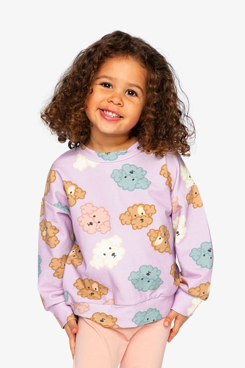 French Terry Poodle Round Neck Sweatshirt, Alternate, color, Purple Poodle Print
