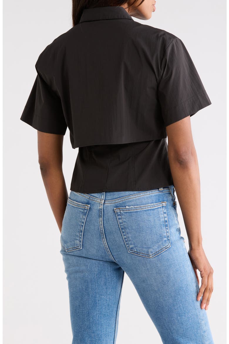Short Sleeve High-Low Button-Up Shirt, Alternate, color, BLACK