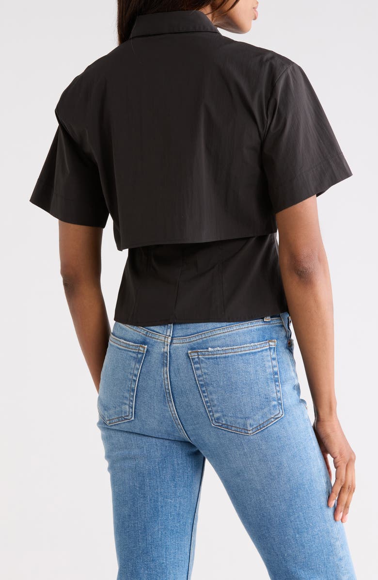 JASON WU Short Sleeve High-Low Button-Up Shirt, Alternate, color, Black