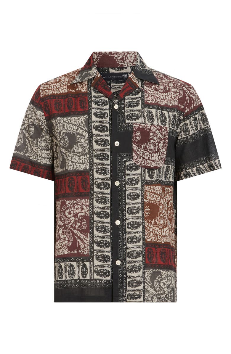 AllSaints Marquee Camp Shirt, Alternate, color, Jet Black/ Ecru