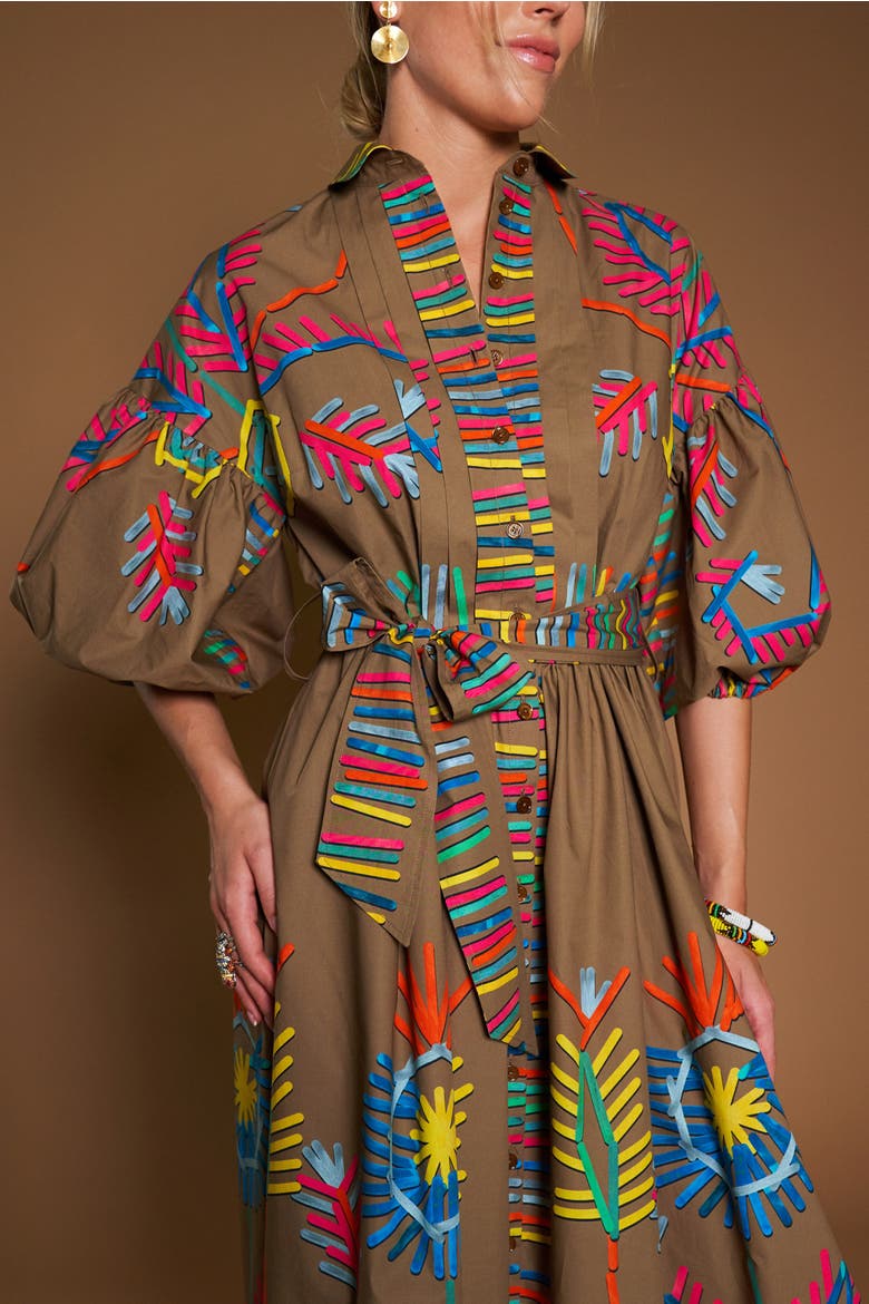 Printed Poplin Dress With Belt, Alternate, color, Tobacco Multicolour