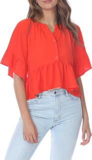 RAIN AND ROSE Eyelet Peplum Top