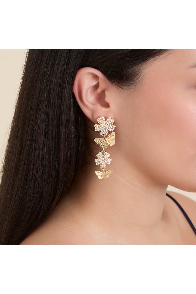 Vertical Butterfly Drop Earrings, Alternate, color, Gold