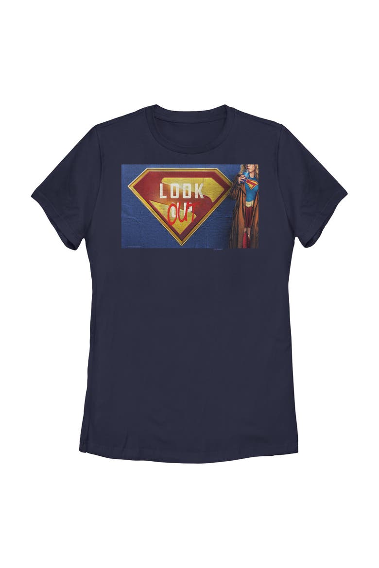 Women's Supergirl Look Out Graffiti Poster  Graphic T-Shirt, Main, color, Navy Blue