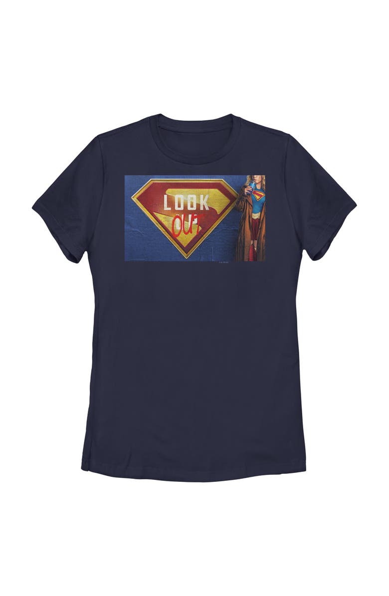 Supergirl Women's Supergirl Look Out Graffiti Poster Graphic T-Shirt, Main, color, Navy Blue