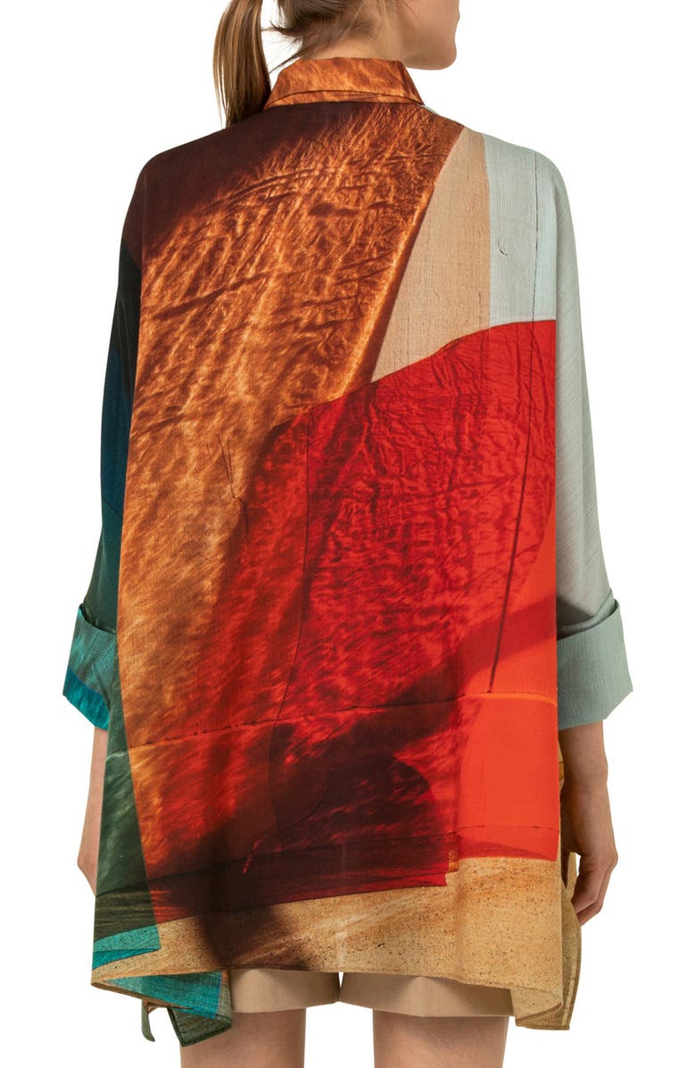 Akris Liquid Light Print Wool Mousseline Button-Up Tunic, Alternate, color, 