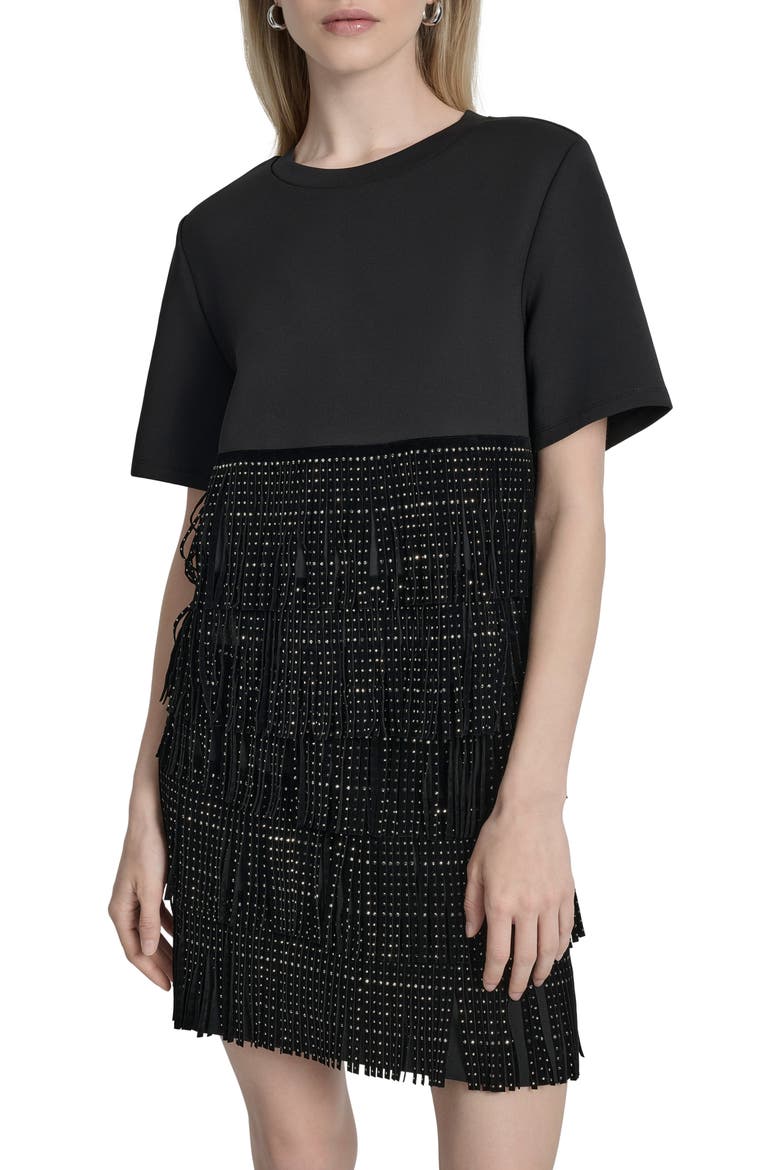 Stud Fringe T-Shirt, Alternate, color, BLACK
