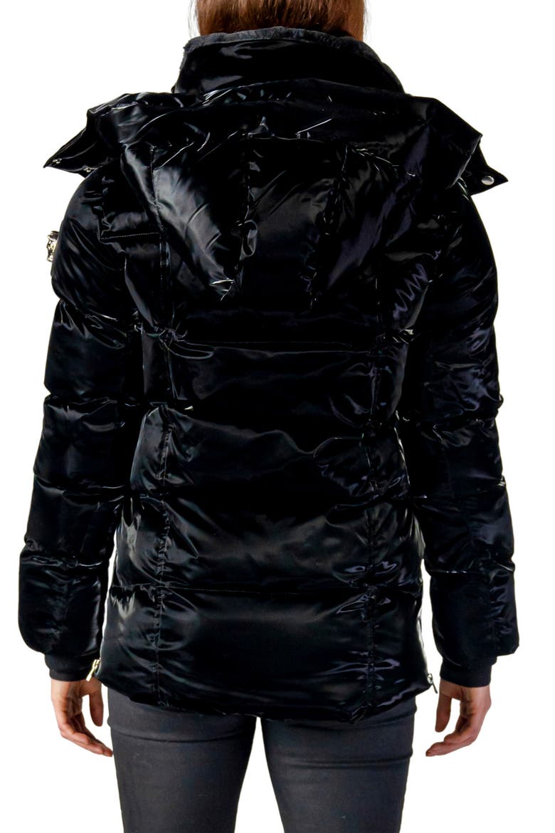 Bumnester Water Resistant Faux Fur Lined Hooded Quilted Puffer Jacket, Alternate, color, ALL WET BLACK