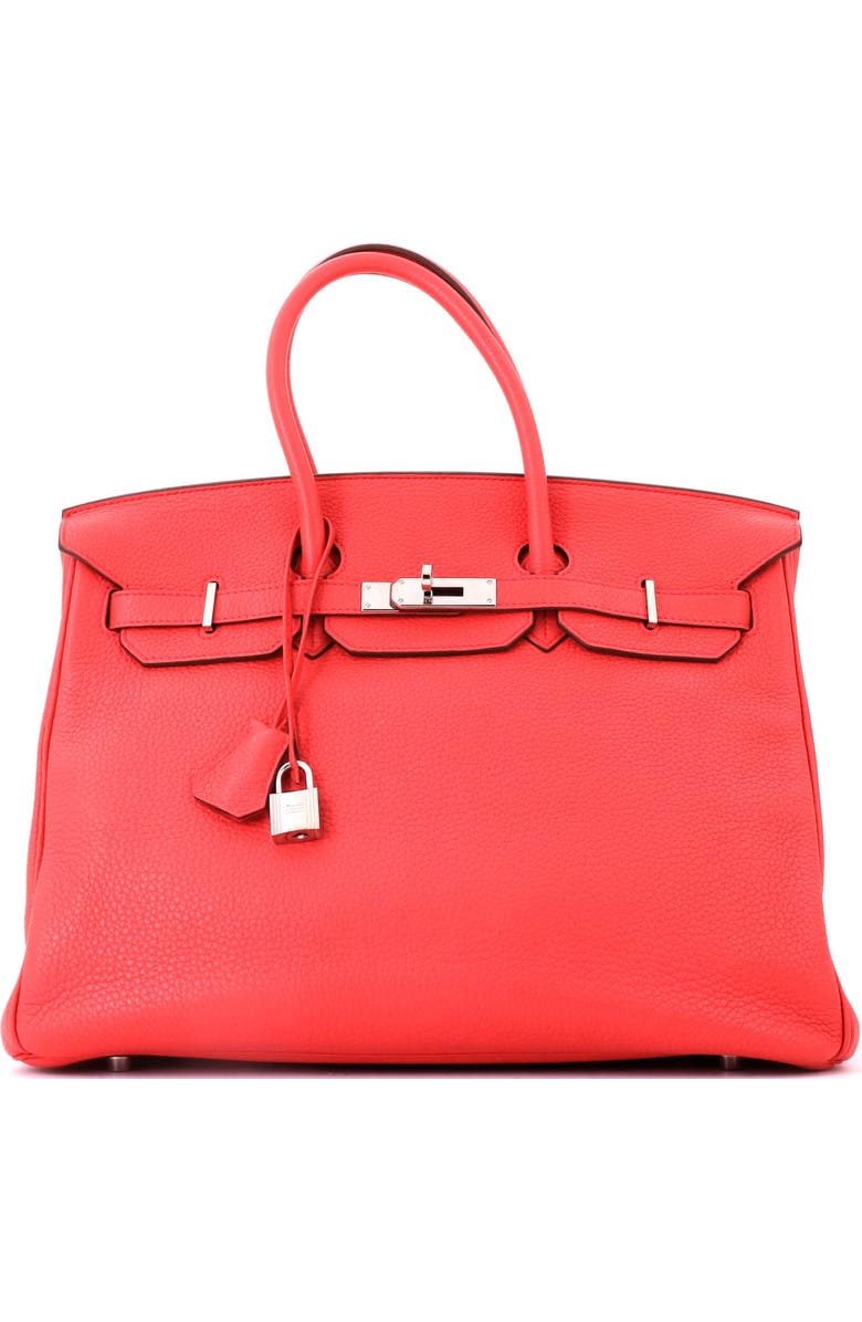 Pre-Owned Hermes Birkin Handbag Pink Clemence with Palladium Hardware 35, Main, color, Bougainvillier