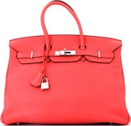 Pre-Owned Hermes Birkin Handbag Pink Clemence with Palladium Hardware 35