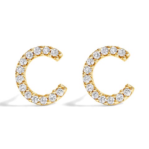 10K Gold 1/10 Cttw Diamond Initial "A" to "Z" Stud Earring