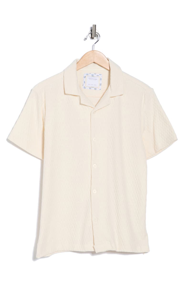 DENIM AND FLOWER Textured Short Sleeve Button-Up Shirt, Alternate, color, Cream