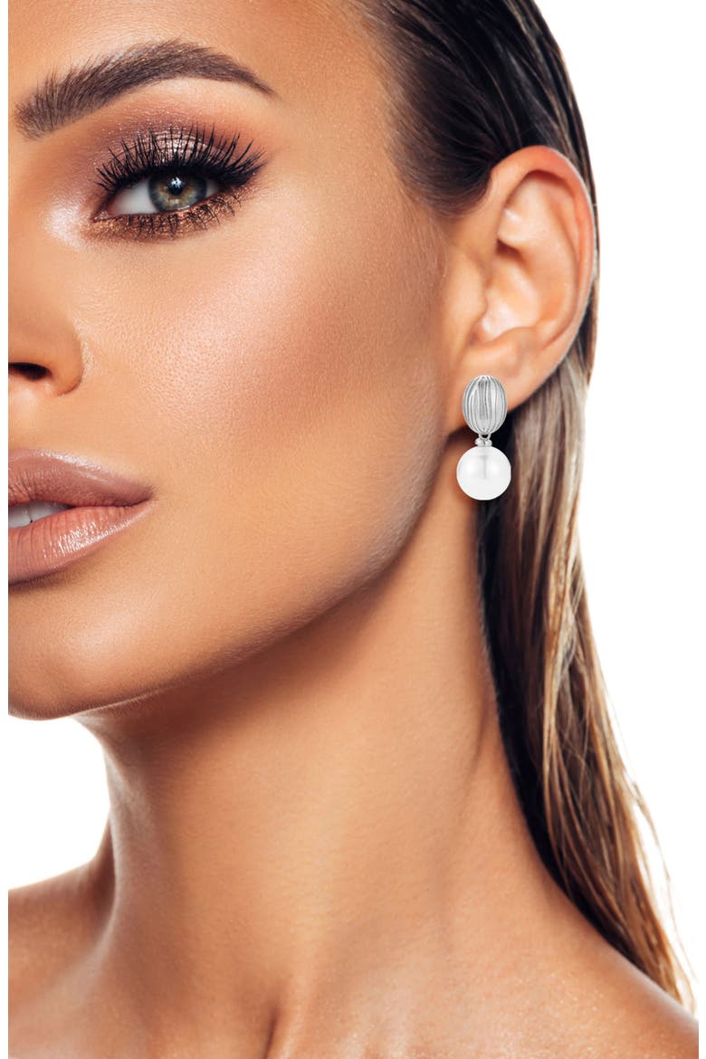 Faux Pearl Drop Earrings, Alternate, color, WHITE/ SILVER