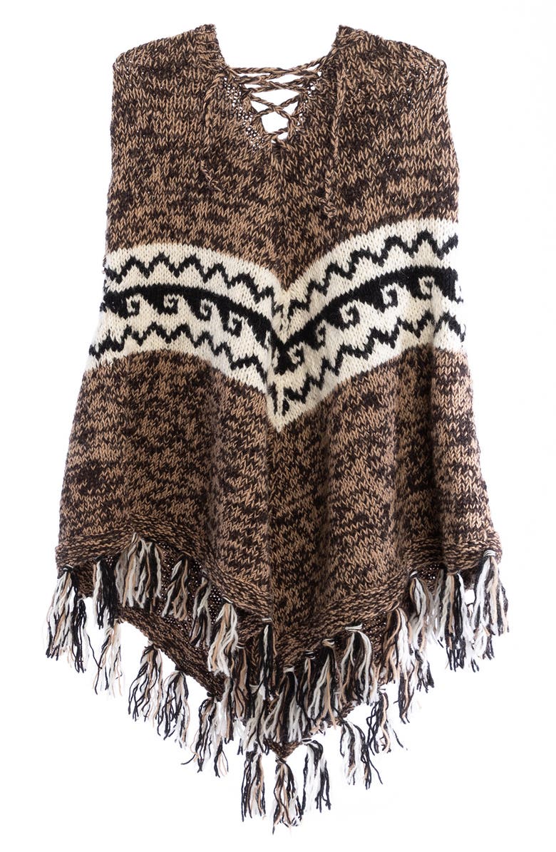 SAACHI Tassel Wool Knit Poncho, Alternate, color, Beige