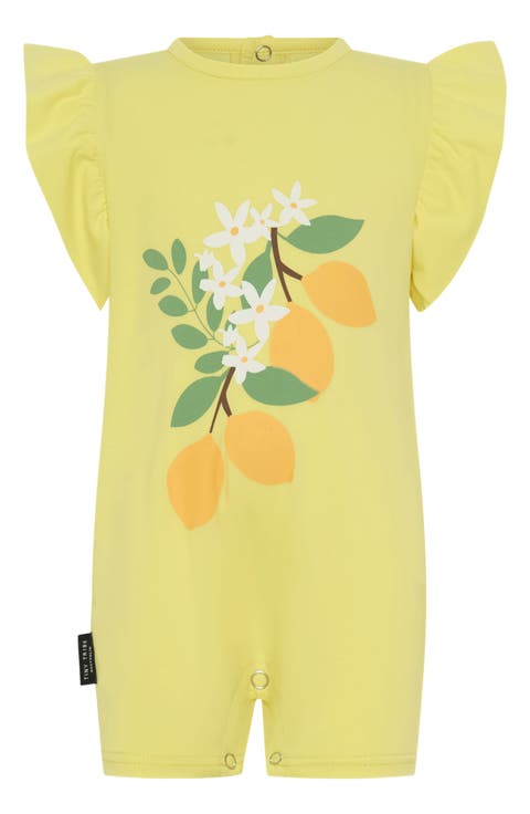 Lemon Flutter Sleeve Cotton Graphic Romper (Baby)
