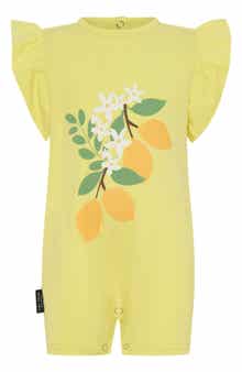 TINY TRIBE Lemon Flutter Sleeve Cotton Graphic Romper