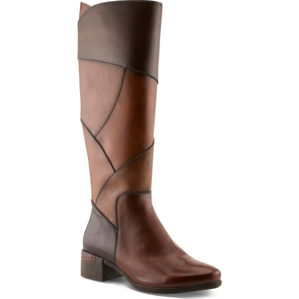 Spring Step Patchwork Knee High Boot In Brown