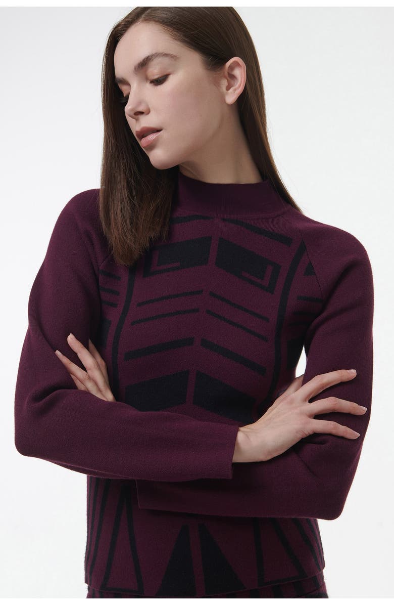 Leem Geometric Jacquard Fitted Knit Top, Alternate, color, Red