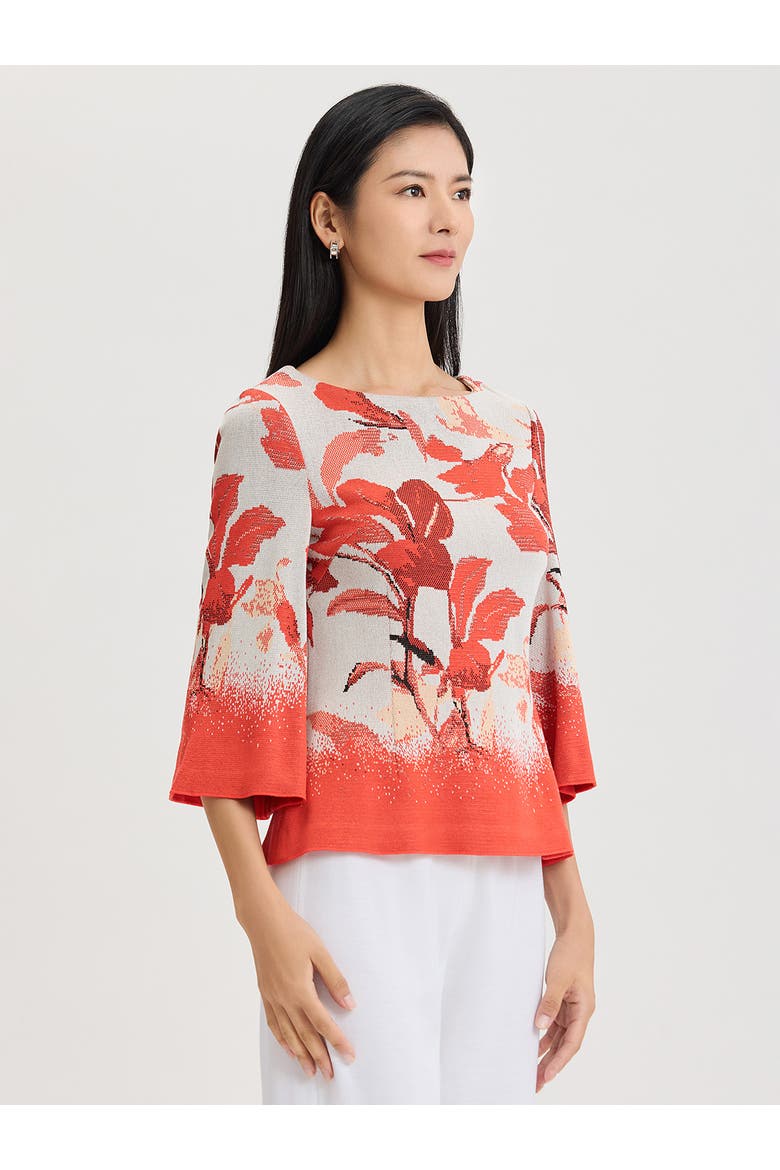 Floral Jacquard Bell Sleeve Soft Knit Top, Alternate, color, Cherry/Peach/Ivory/Black