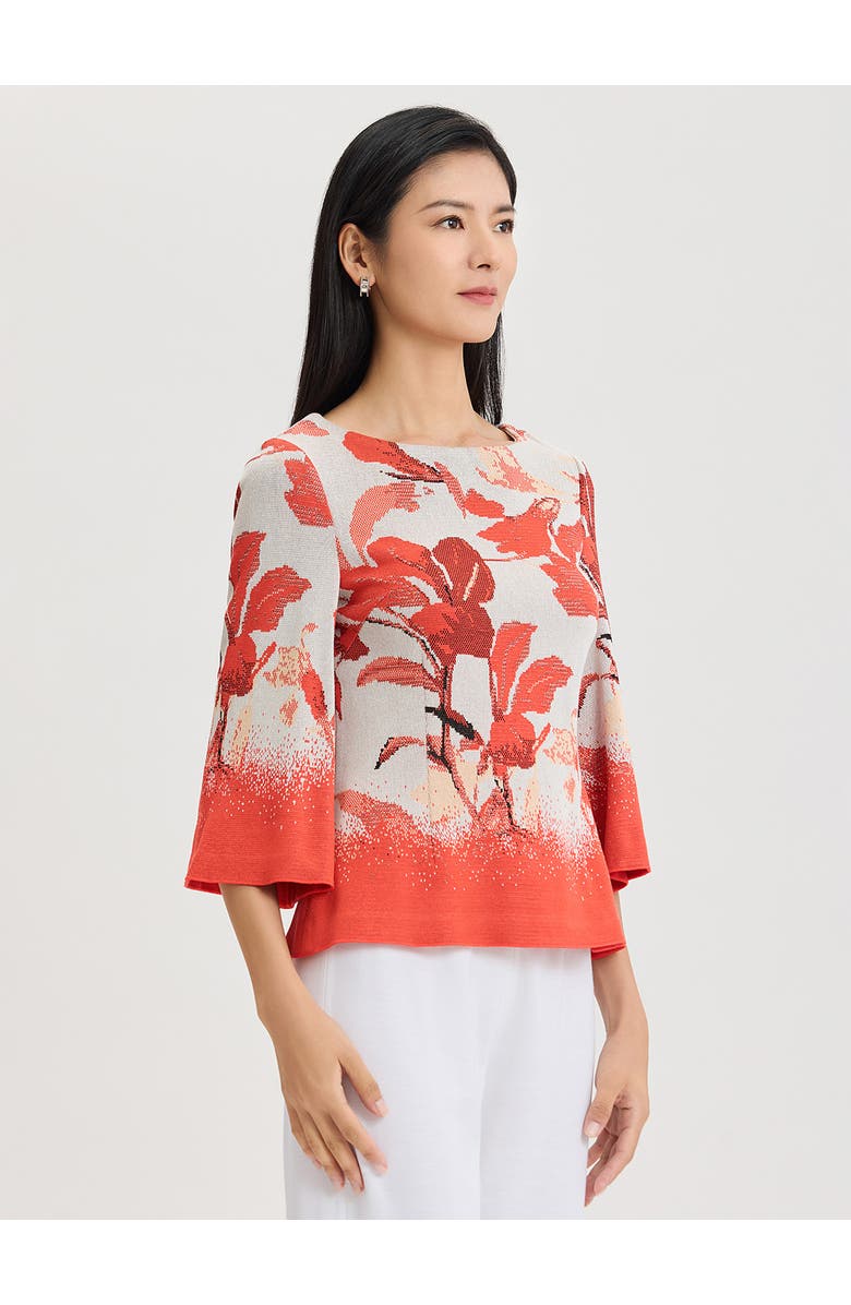 Misook Floral Jacquard Bell Sleeve Soft Knit Top, Alternate, color, Cherry/Peach/Ivory/Black