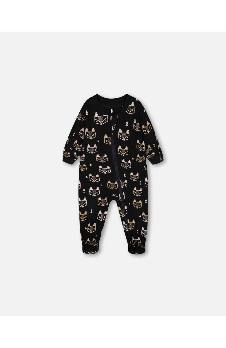 Deux par Deux Baby Boy's Organic Cotton One Piece Pajama Black Printed Fox, Main, color, 