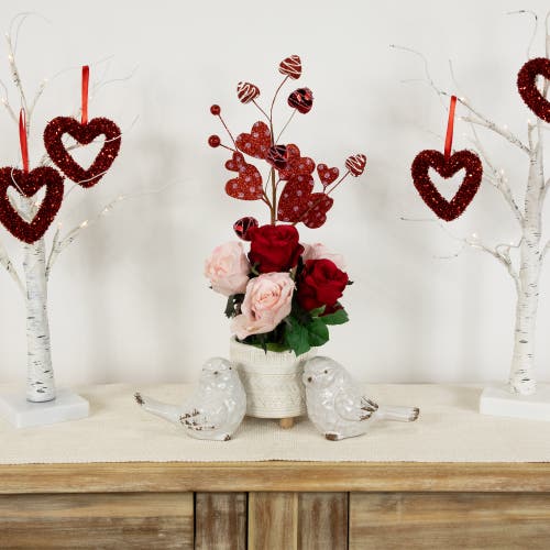 Northlight 18" Red Shimmering Glitter Valentine's Day Heart Spray In Red