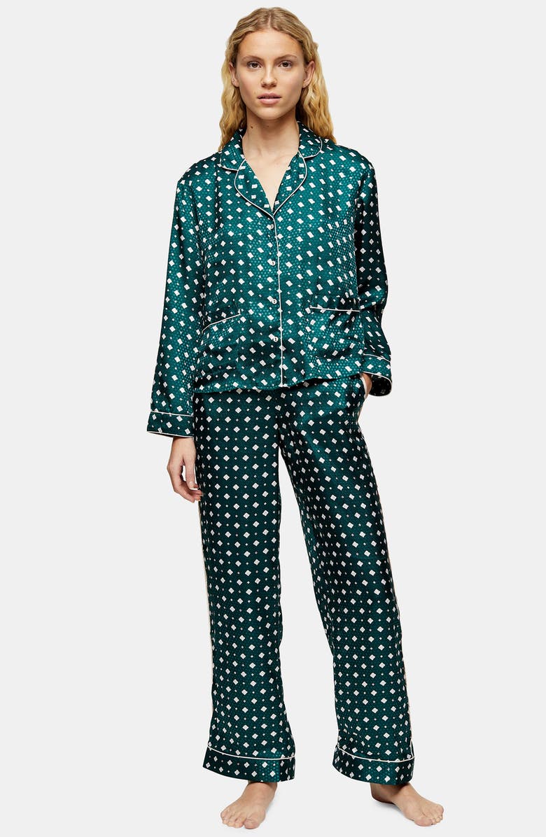 Topshop Tile Jacquard Pajama Shirt, Alternate, color,