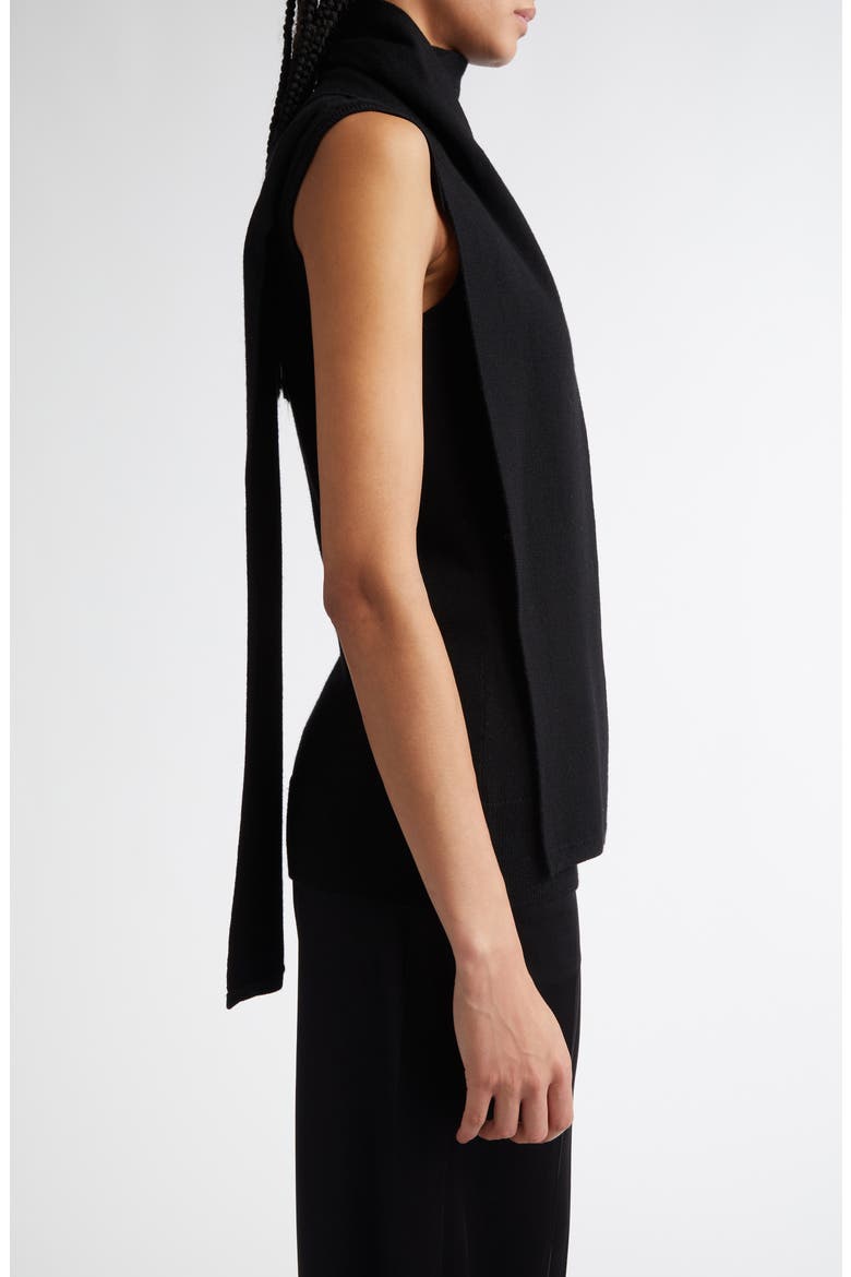 Draped Scarf Sleeveless Merino Wool Blend Rib Sweater, Alternate, color, BLACK