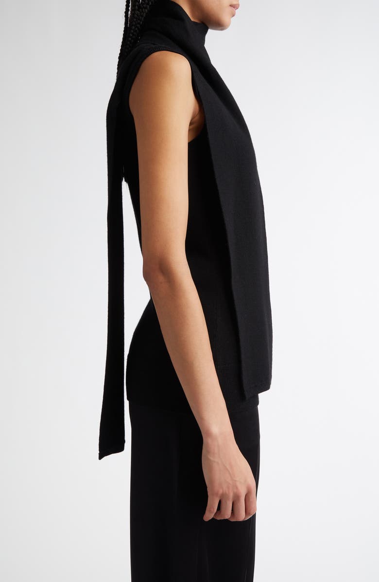 TOTEME Draped Scarf Sleeveless Merino Wool Blend Rib Sweater, Alternate, color, Black