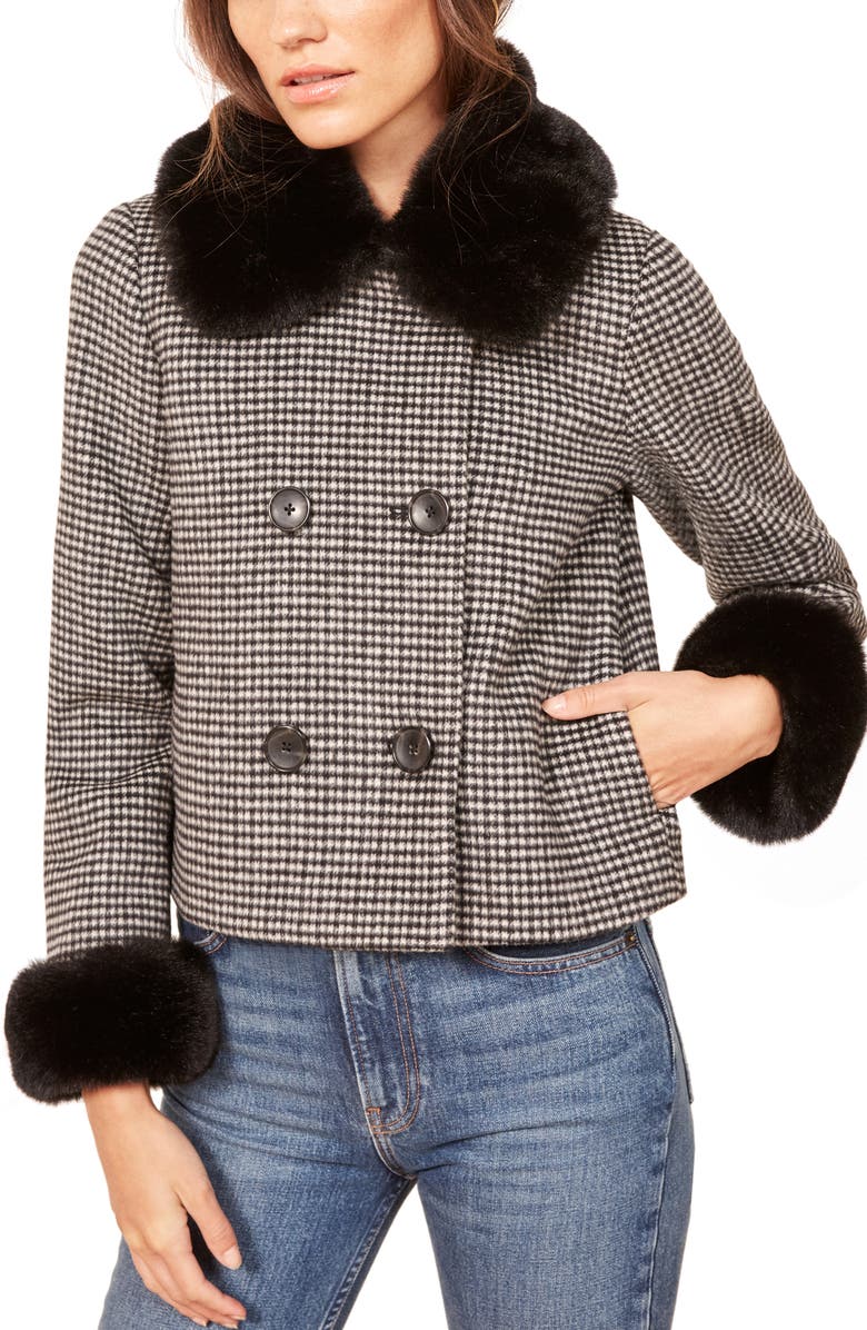 Reformation Templeton Faux Fur Trim Coat, Main, color,