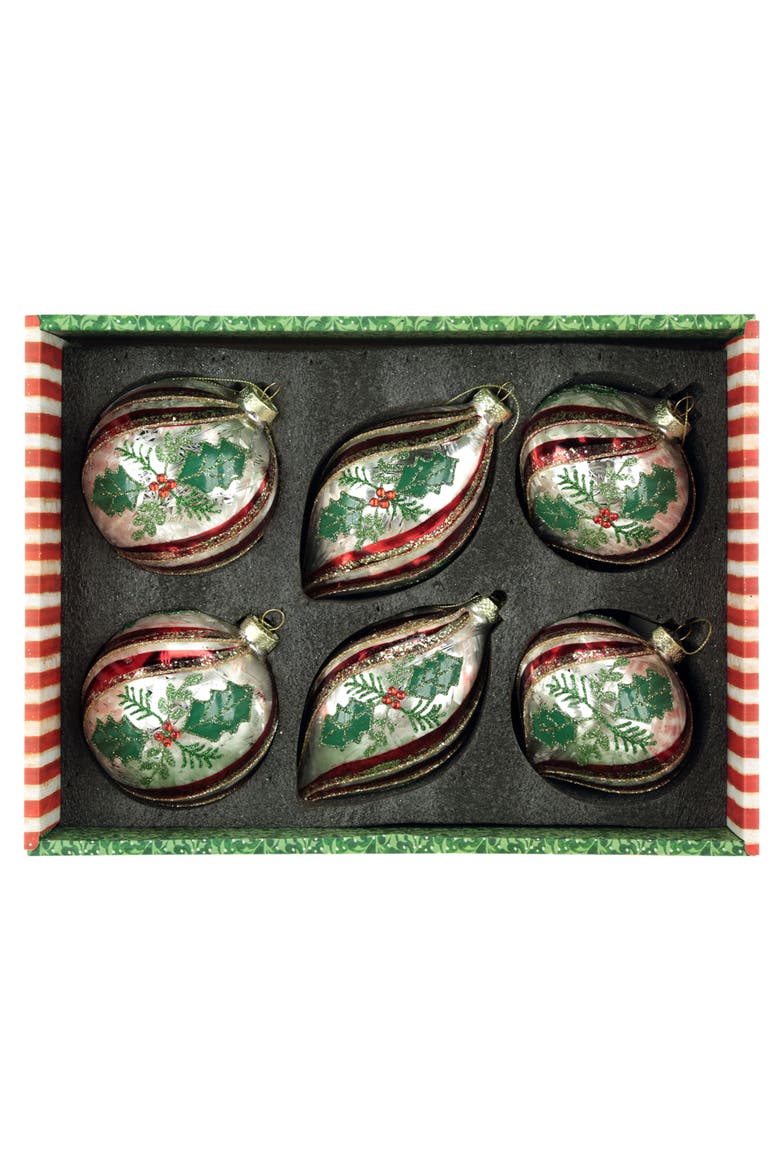 Holly Stripe Ornament, Box of 6, Alternate, color, Red